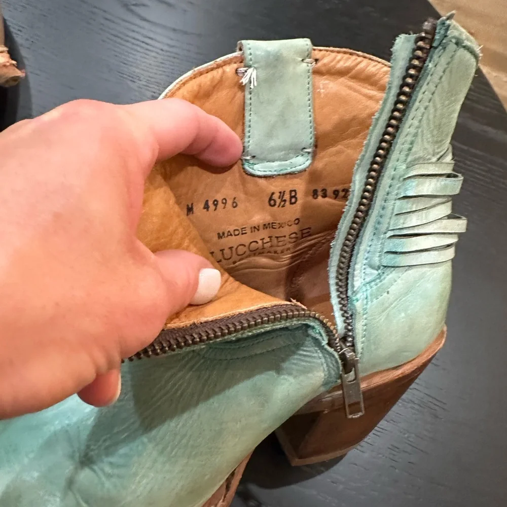 Lucchese Teal Leather Ankle Boots - Picture 5 of 7